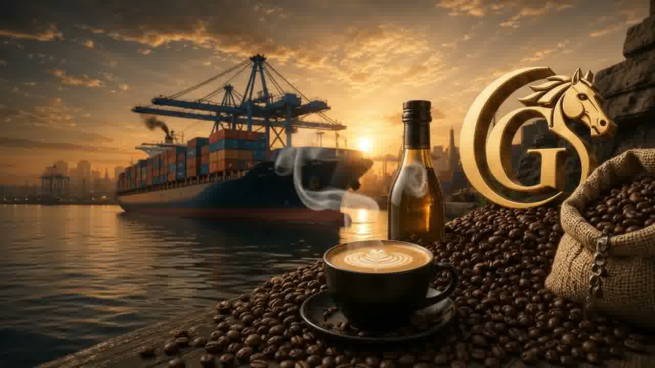 Golden Cavaro coffee exports at an international shipping port